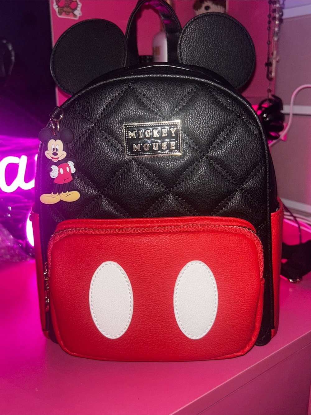 Mickey Mouse Quilted Mini Backpack with Bag Charm Disney X New